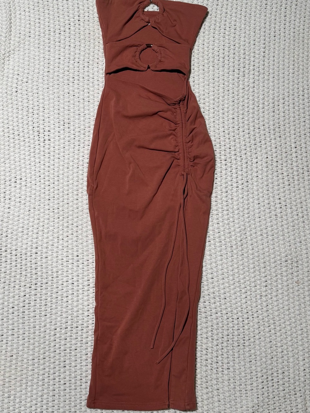 Beginning Boutique Rust Cutout Ring Ruched Maxi Dress Size 4